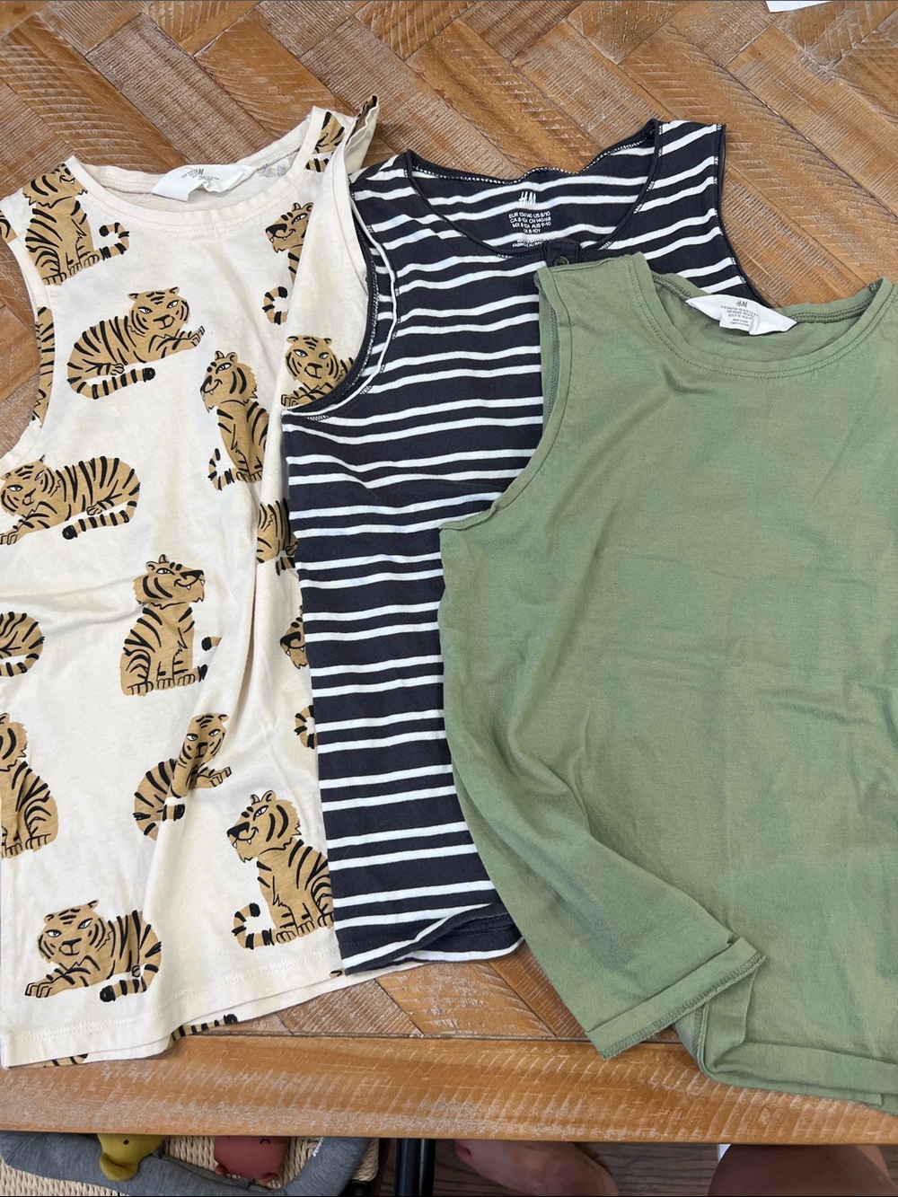 H&M Kids' Tank Top - Green / Black & White Stripe / Cream Tiger Print